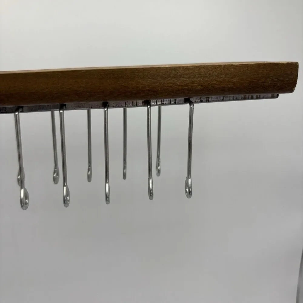 Tie Rack MCM Vintage Tie Scarf Belt Organizer wood Silve metal swinging holds 24